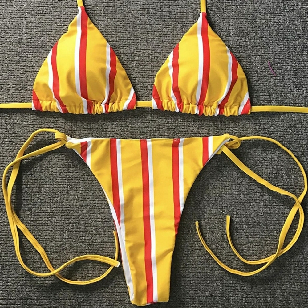 Sexy striped yellow bikini